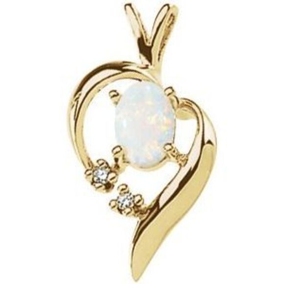 14K Yellow Natural White Opal & .02 CTW Natural Diamond Pendant